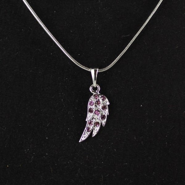 Angel Wing with Crystals necklace (purple)
