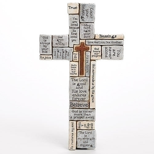 Collage Crossword Hanging Wall Cross - Blue