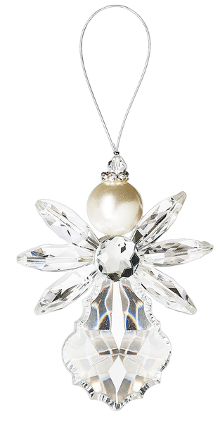 Crystal Angel - hanging acrylic angel ornament Clear with pearl head