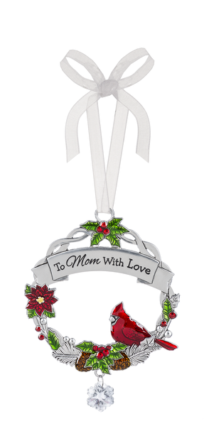Cardinal zinc tree ornament "To Mom with love"