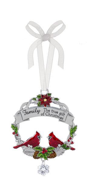 Cardinal zinc tree ornament "Family.  The true gift of Christmas"