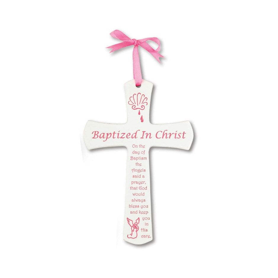 Baptism cross - white/pink