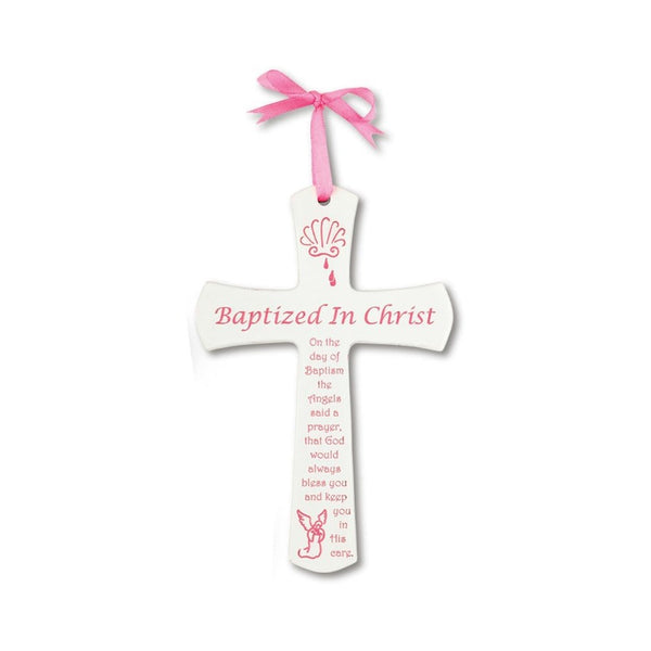 Baptism cross - white/pink
