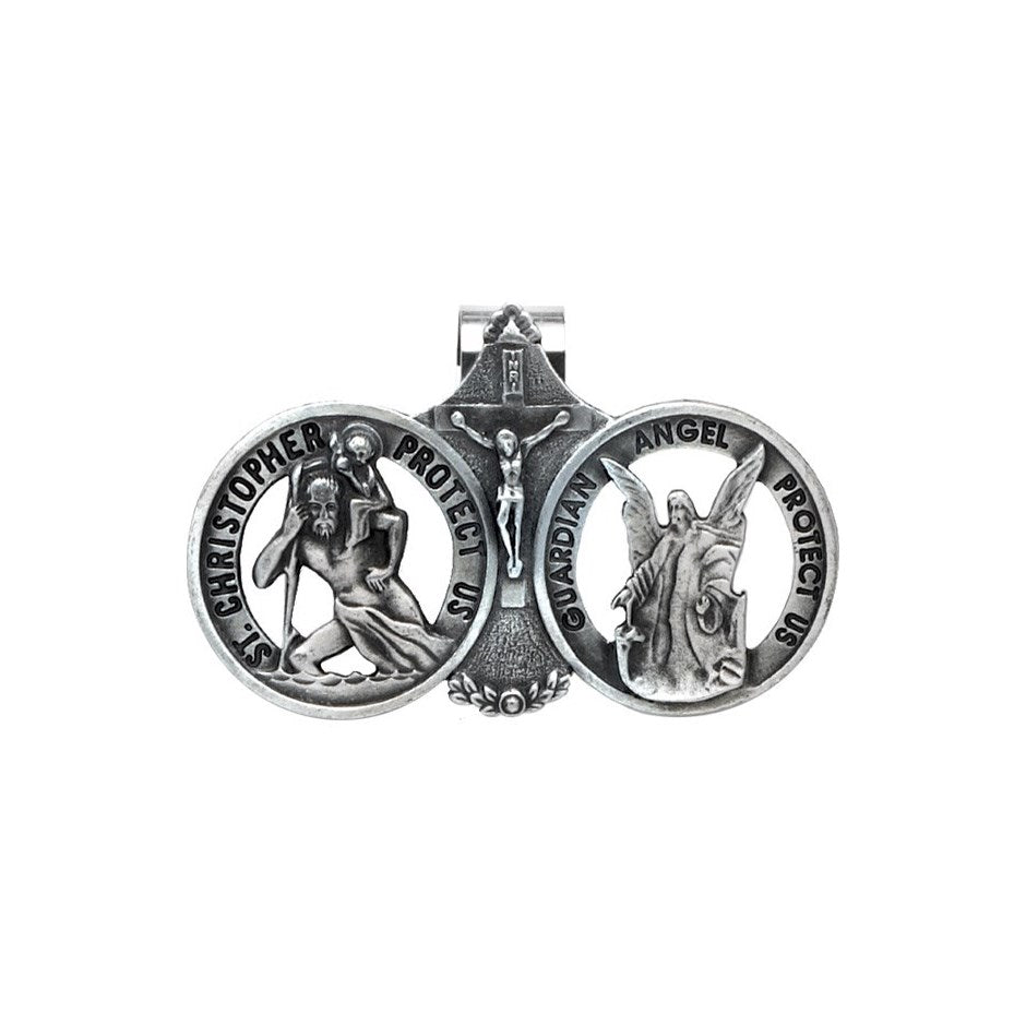 Saint Christopher and guardian angel visor clip